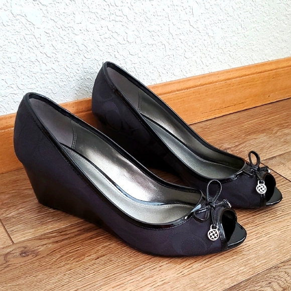 Coach Black Wedge Peep-Toe Shoes - Picture 1 of 6
